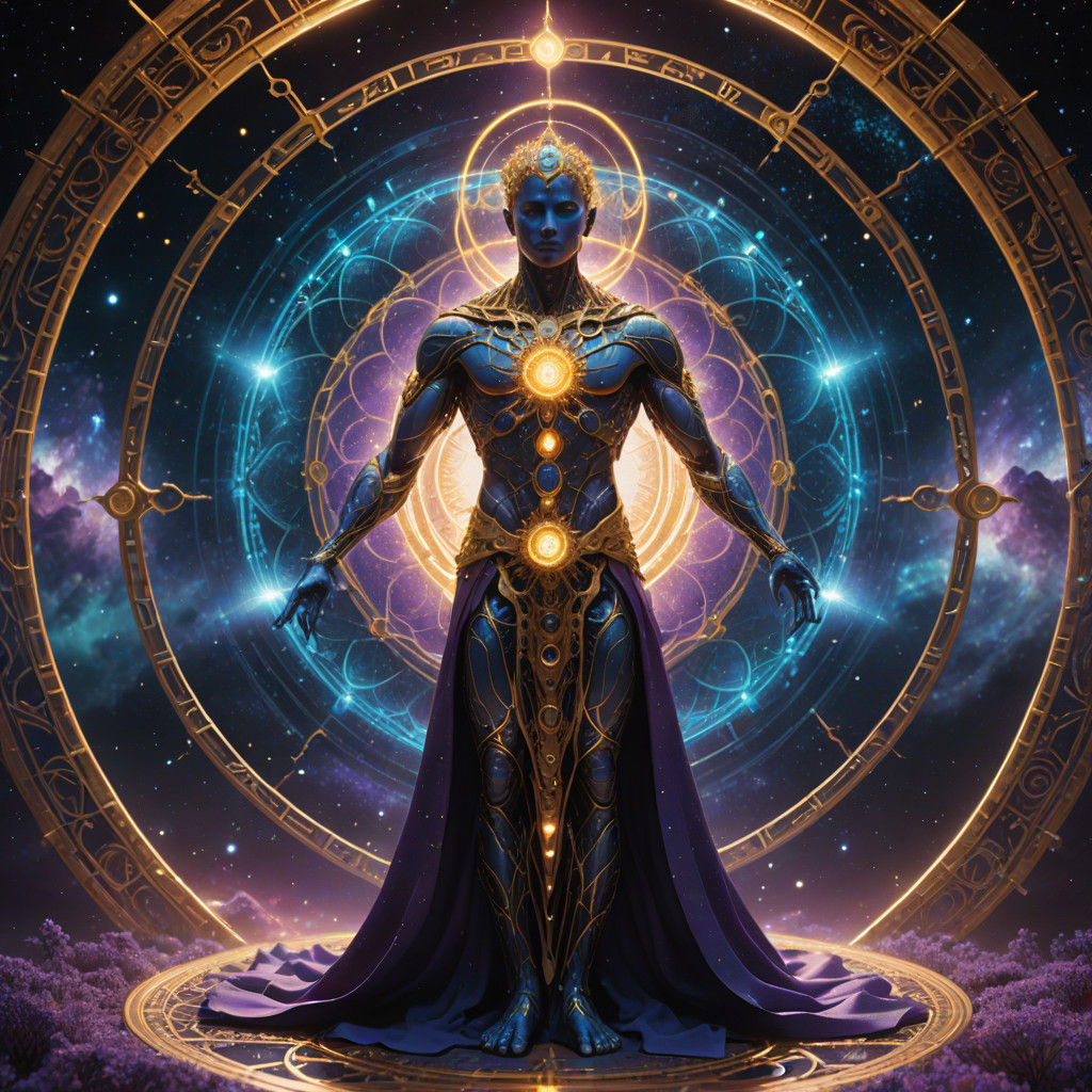 Divine Being Radiates Harmony in Cosmic Mandalas