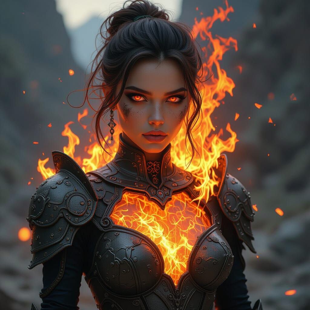 Fiery Savvas Woman in Detailed Matte Painting Style