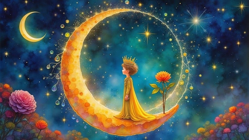 The Little Prince in a Celestial Dreamscape with Iridescent ...