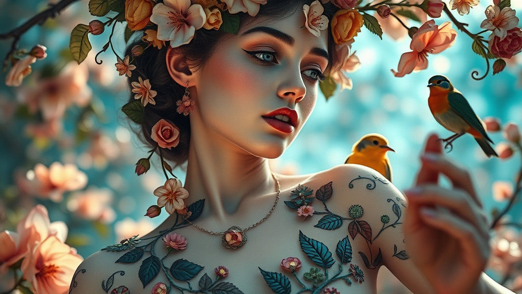 Woman Dancing in Floral Wonderland