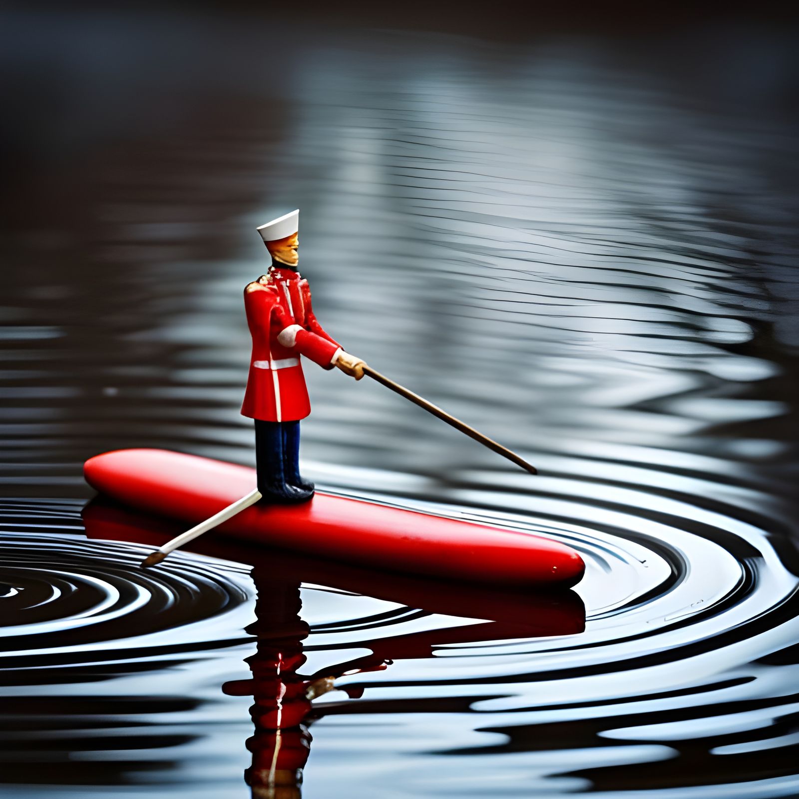 Heroic Toy Soldier Basks in HDR Puddle Scene