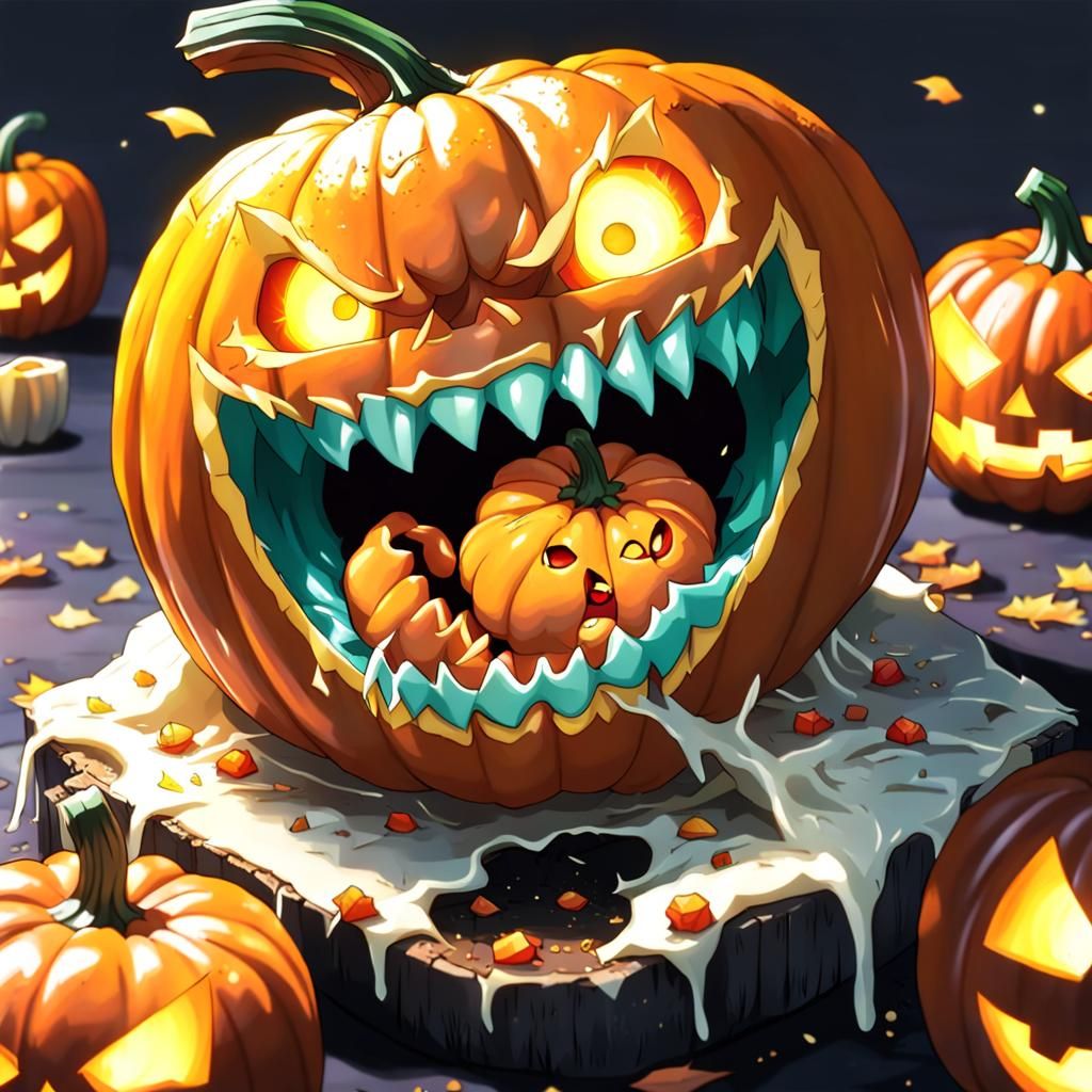 Anime Halloween Pumpkin with Missing Bite