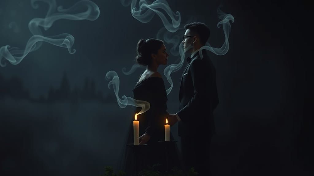 Mysterious Couple in Candlelit Conversation Amidst Musical S...