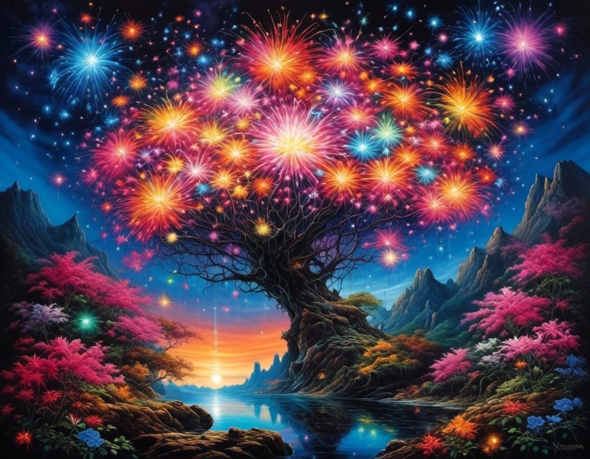 Vibrant Bioluminescent Blooms in a Hypnotizing Psychedelic L...