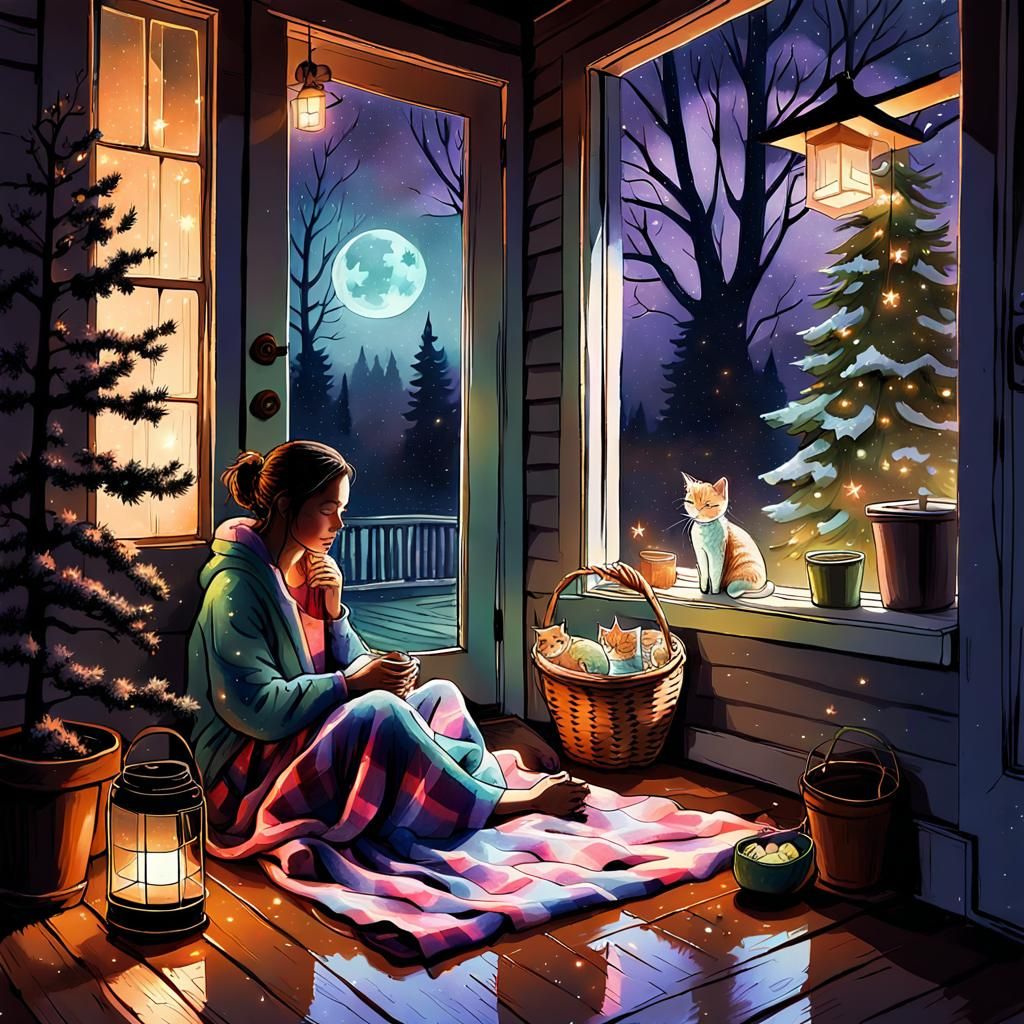 Grunge-Inspired Scene with a Tired Girl and Sleeping Kittens...