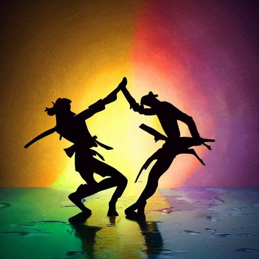 Surreal Dance of Honor in a Rainbow Sunset