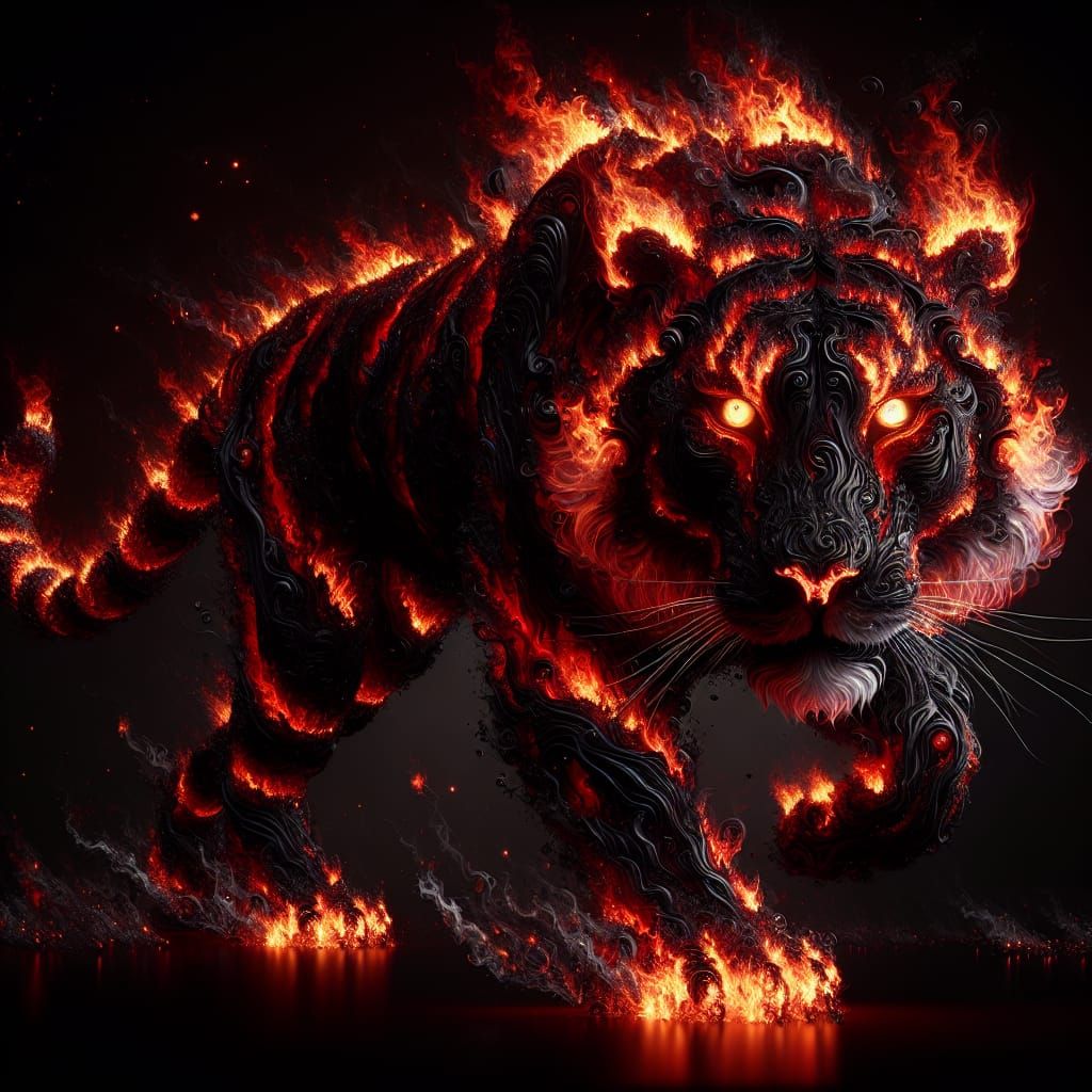 Majestic Fire Tiger Advances with Fiery Aura