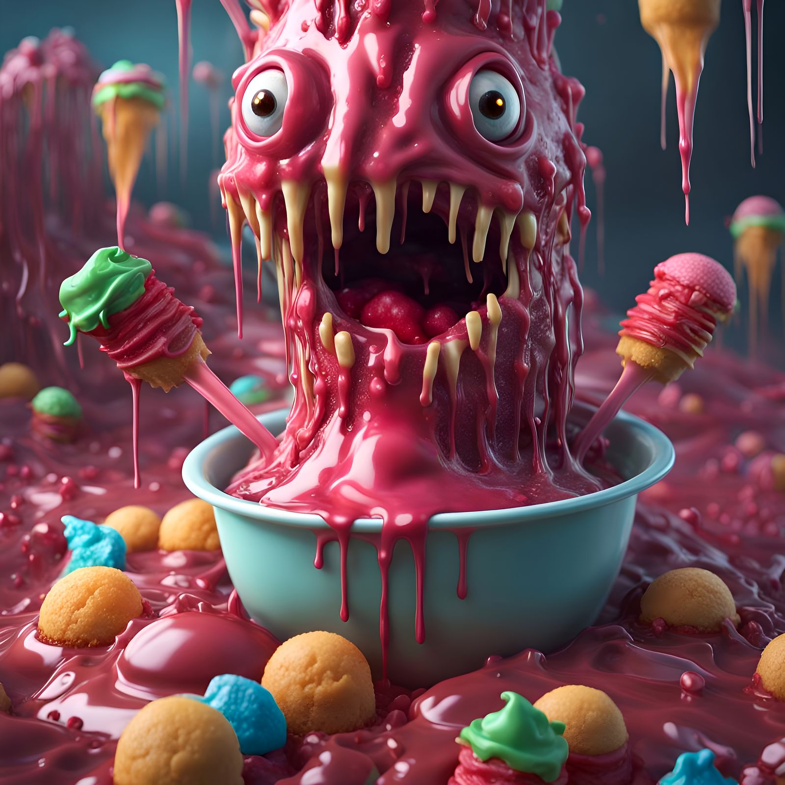 Fantastical Ice Cream Monster in Detailed Matte Painting