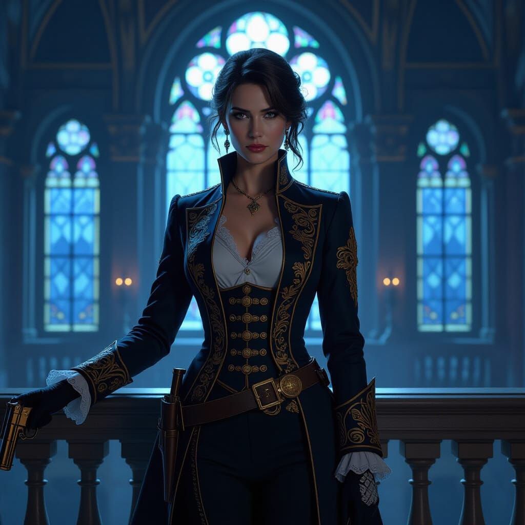 Emily Kaldwin on Balcony in Elegant Realist Style