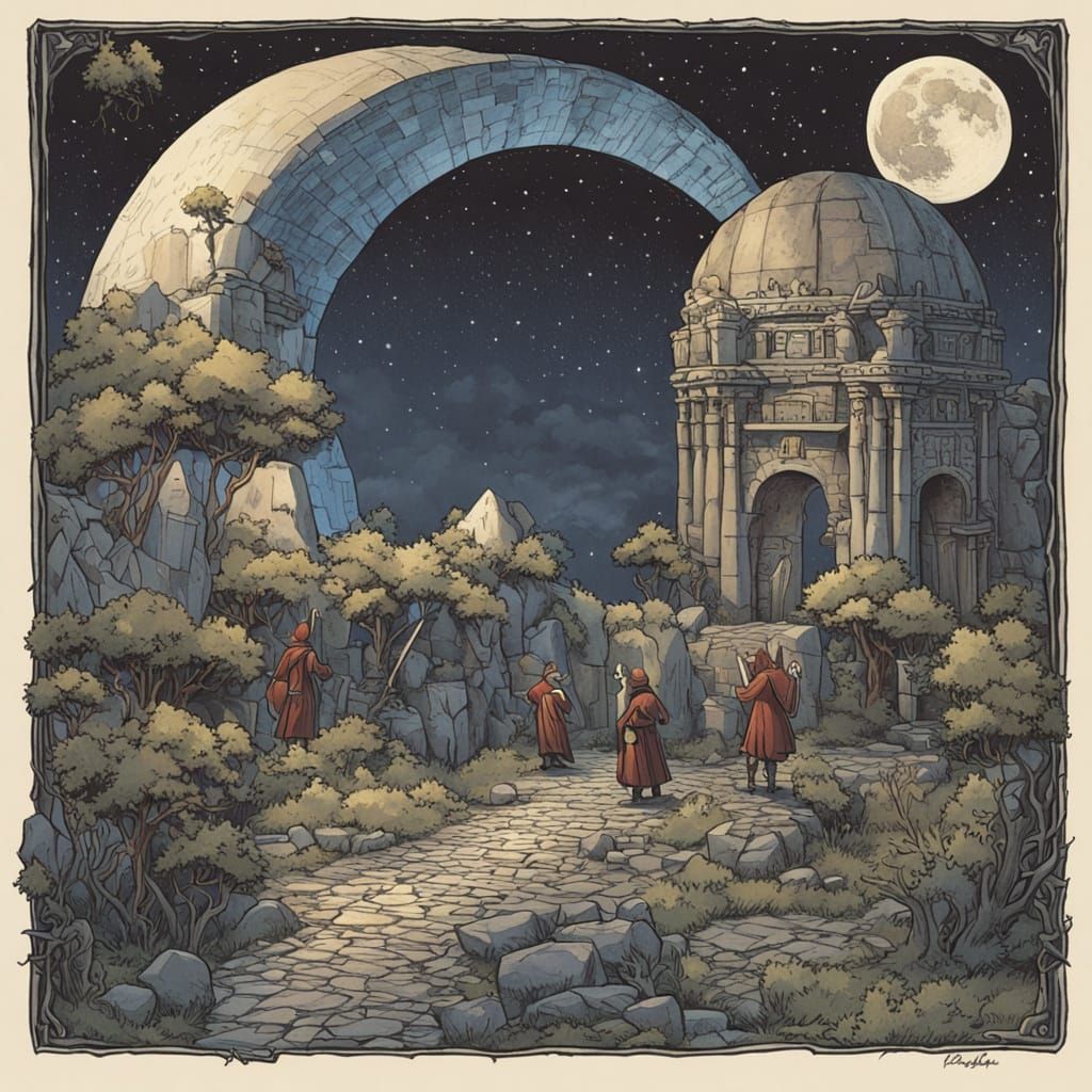 Fantasy Heroes Explore Moonlit Ruins