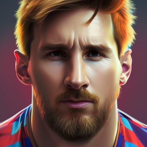 Ethereal Messi Portrait in Vibrant Triadic Colors