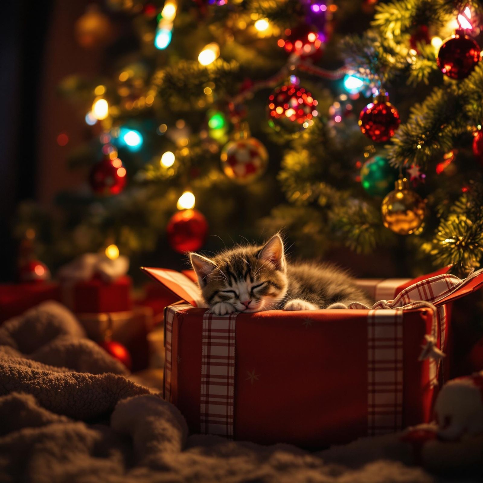 Whimsical Christmas Kitty in Vintage Decor