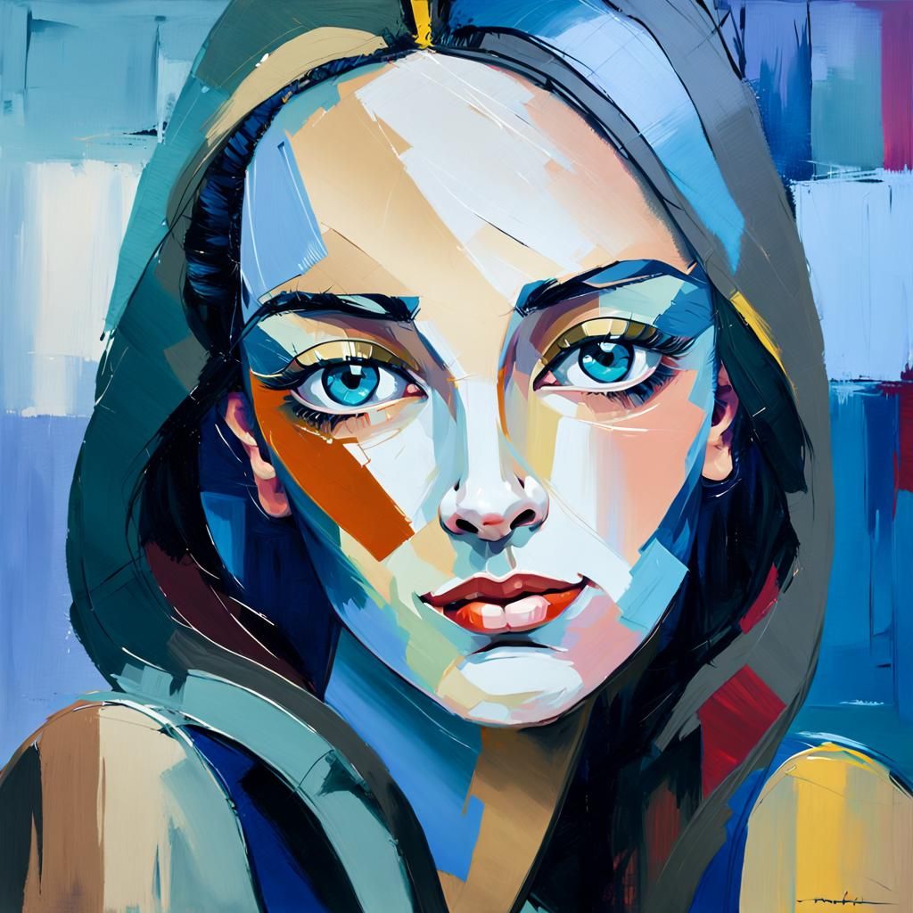 Woman with Lush Eyelashes in Neo-Expressionist Oil Painting