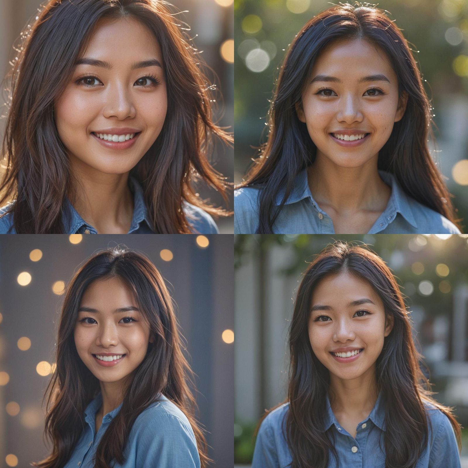 Young Asian Virtual Influencer in a Blue Shirt with Long Hai...