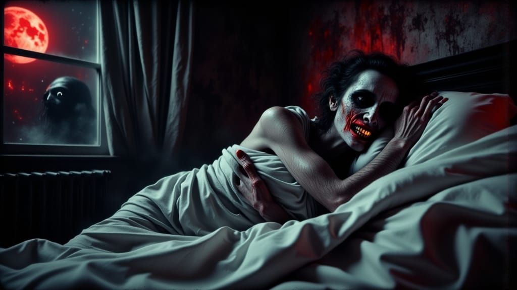 Paranoid Terror in a Haunted Bedroom Scene