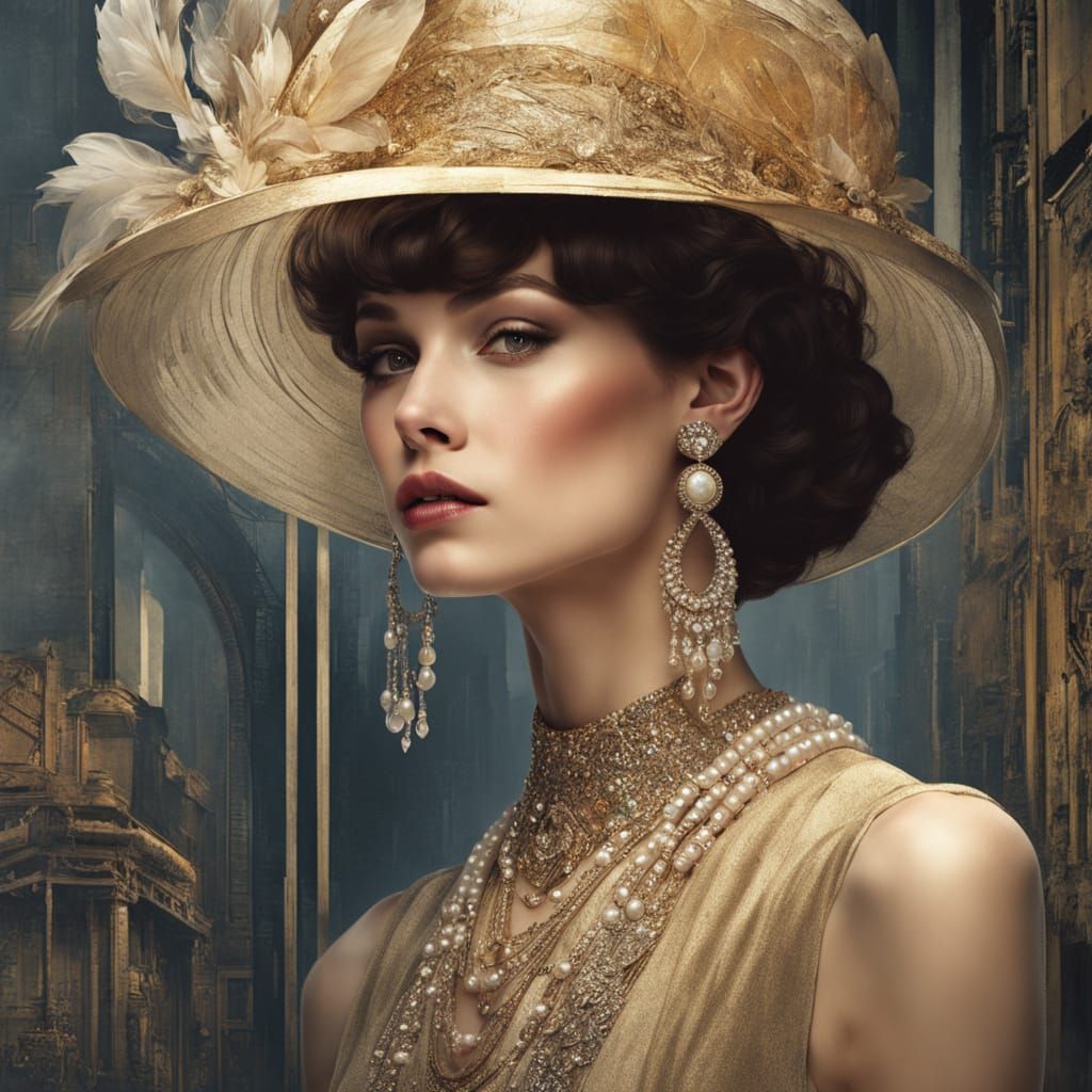 Elegant Woman in Art Deco Style Portrait