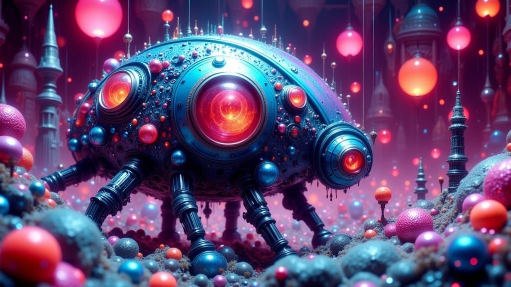 Whimsical Nanobot in Sci-Fi Rococo Ink-Wash Style