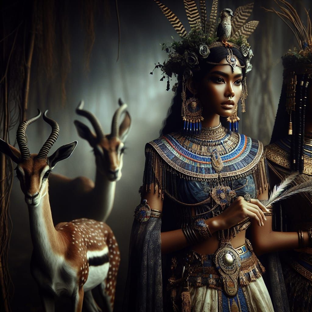 Dark Fantasy Goddess of the Nile in Ancient Egyptian Attire