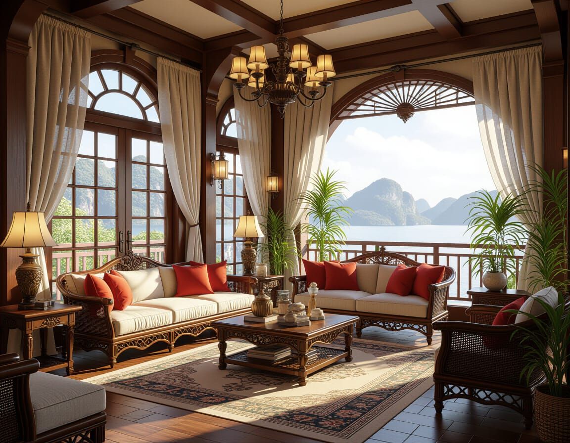 Hyperrealistic Living Room Design with Warm Climate Views