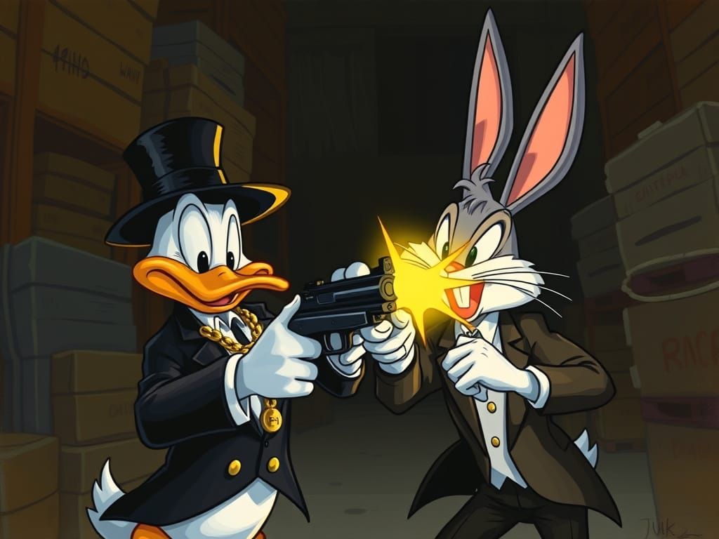 Daffy Duck Mafia Boss Shooting Bugs Bunny