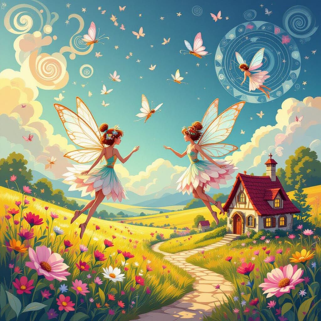 Whimsical Fairies in Fractal Field