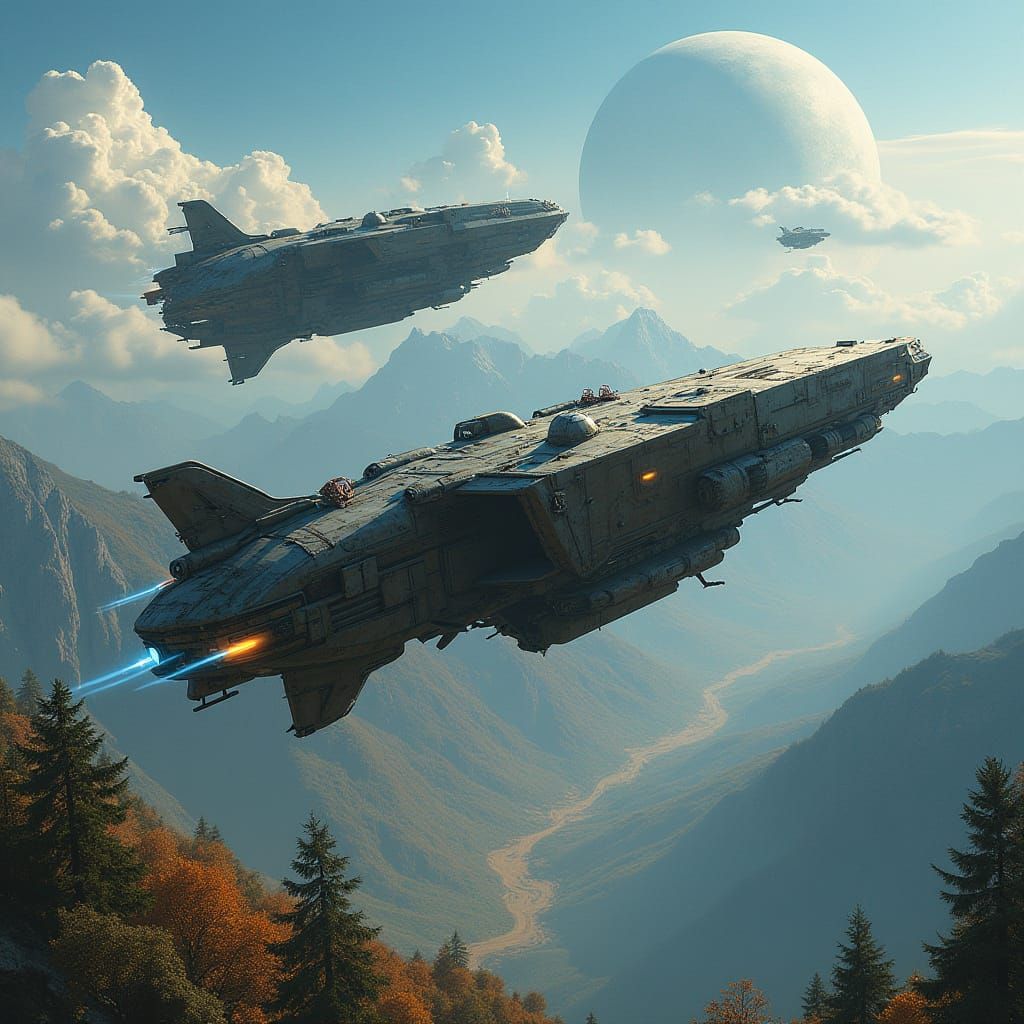 Space Dwarves' Armored Fleet in Orbit Above a Lush Planet