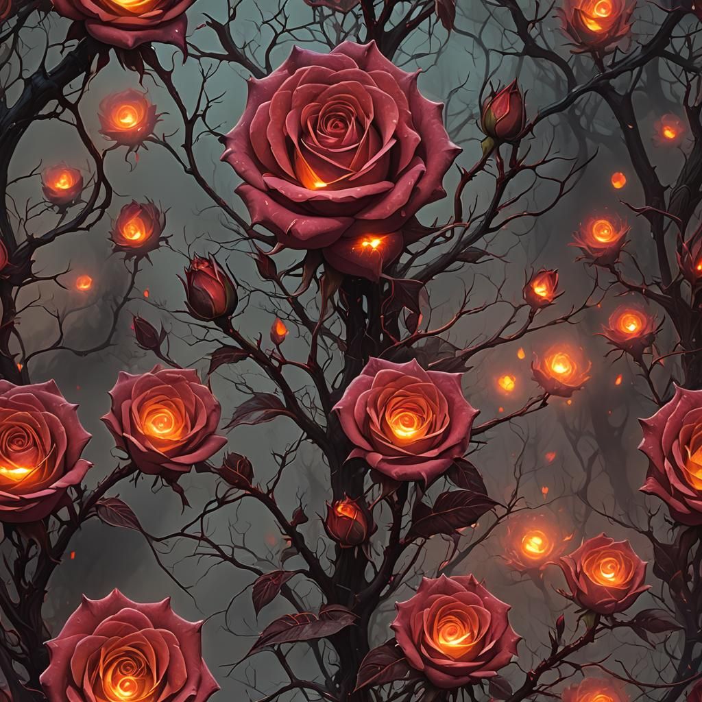 Ethereal Crimson Rose Glows with Mysterious Orange Eyes