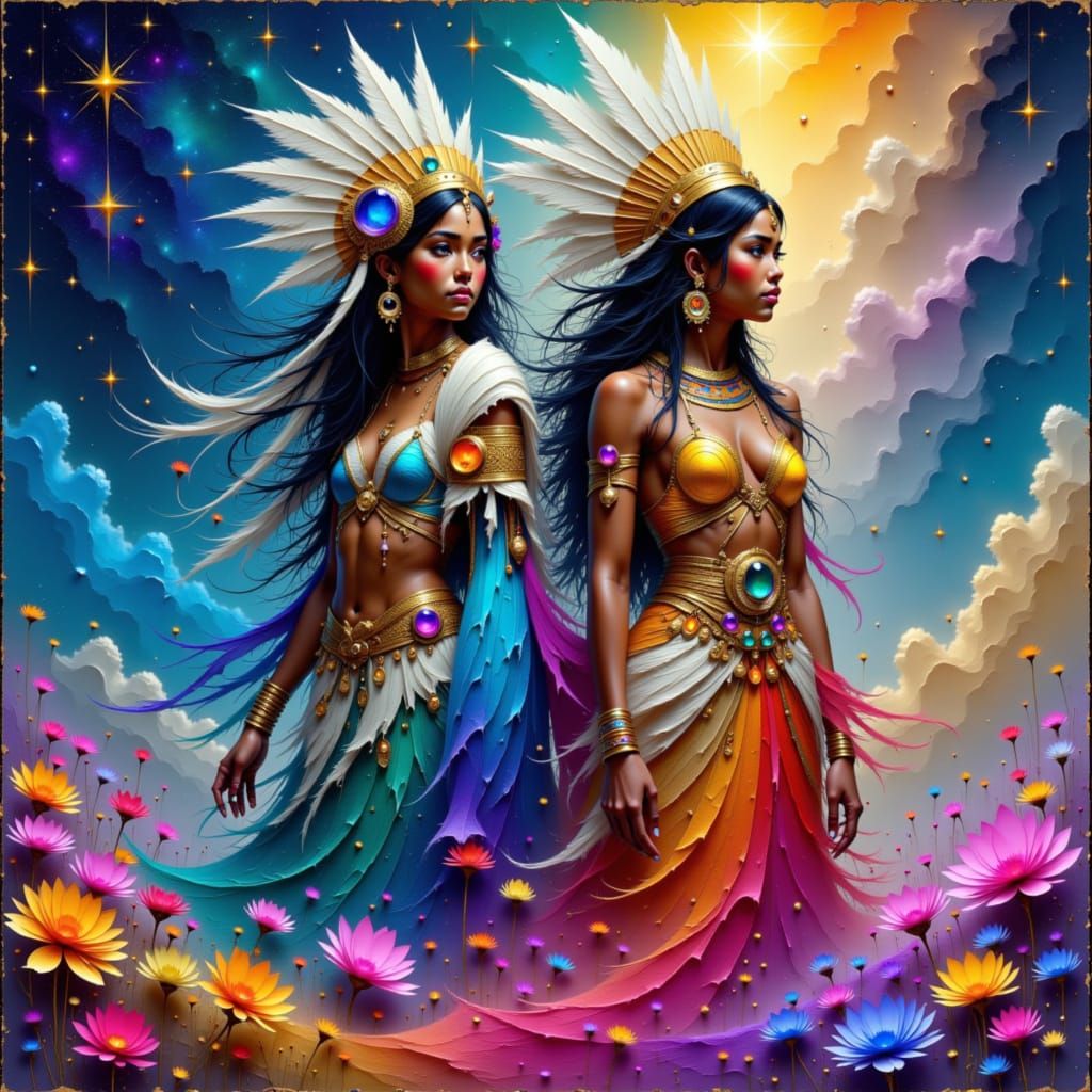 Star-People Chiefs in Dreamlike Celestial Landscape