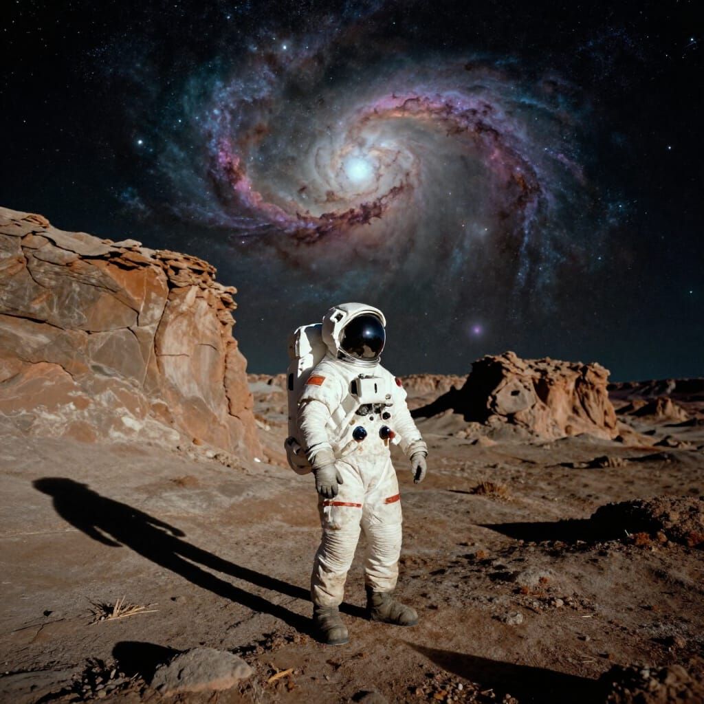 Astronaut Gazes at Nebula on Alien World
