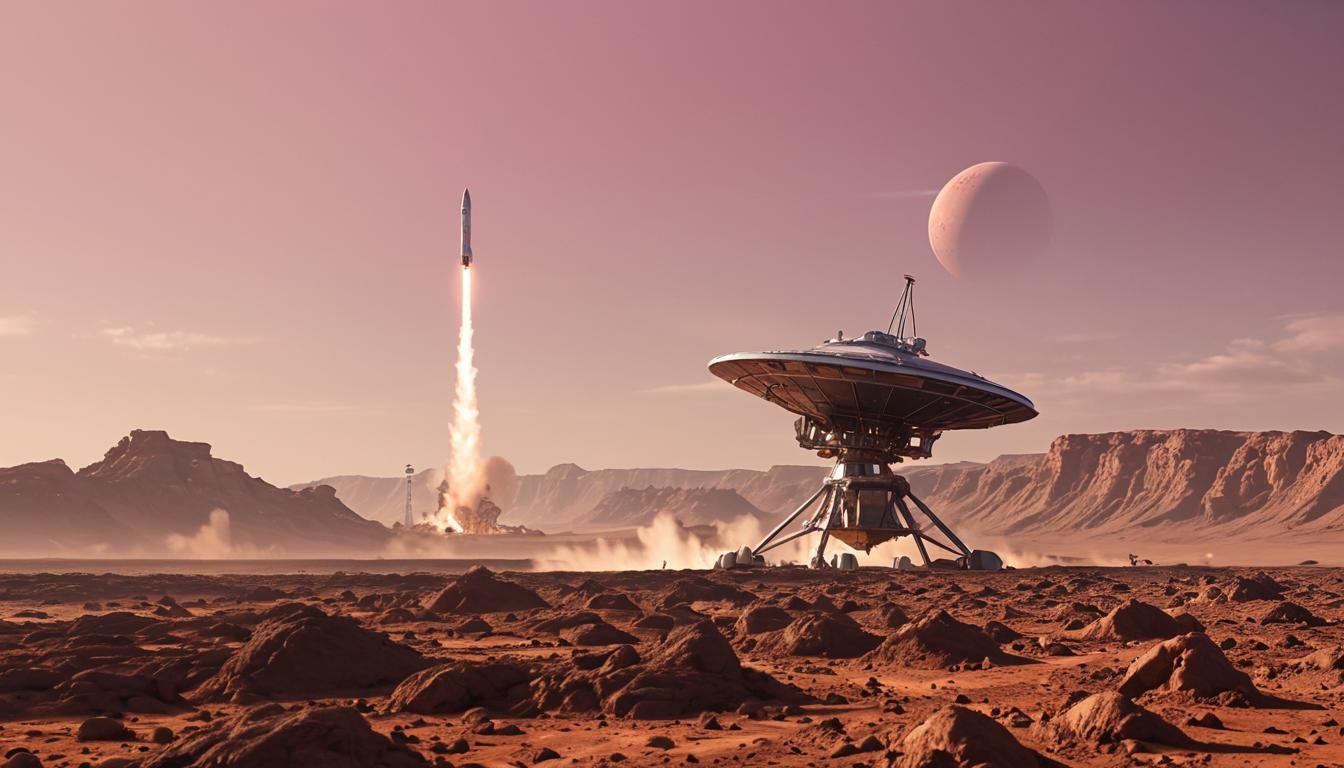 Epic Martian Landscape with Starship Landing