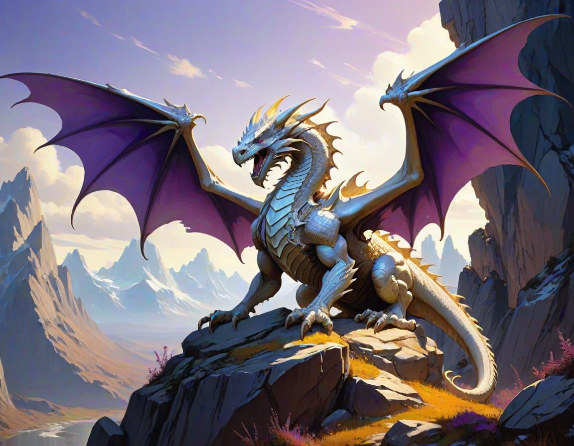 White Dragon Concept Art on Mountain Plateau