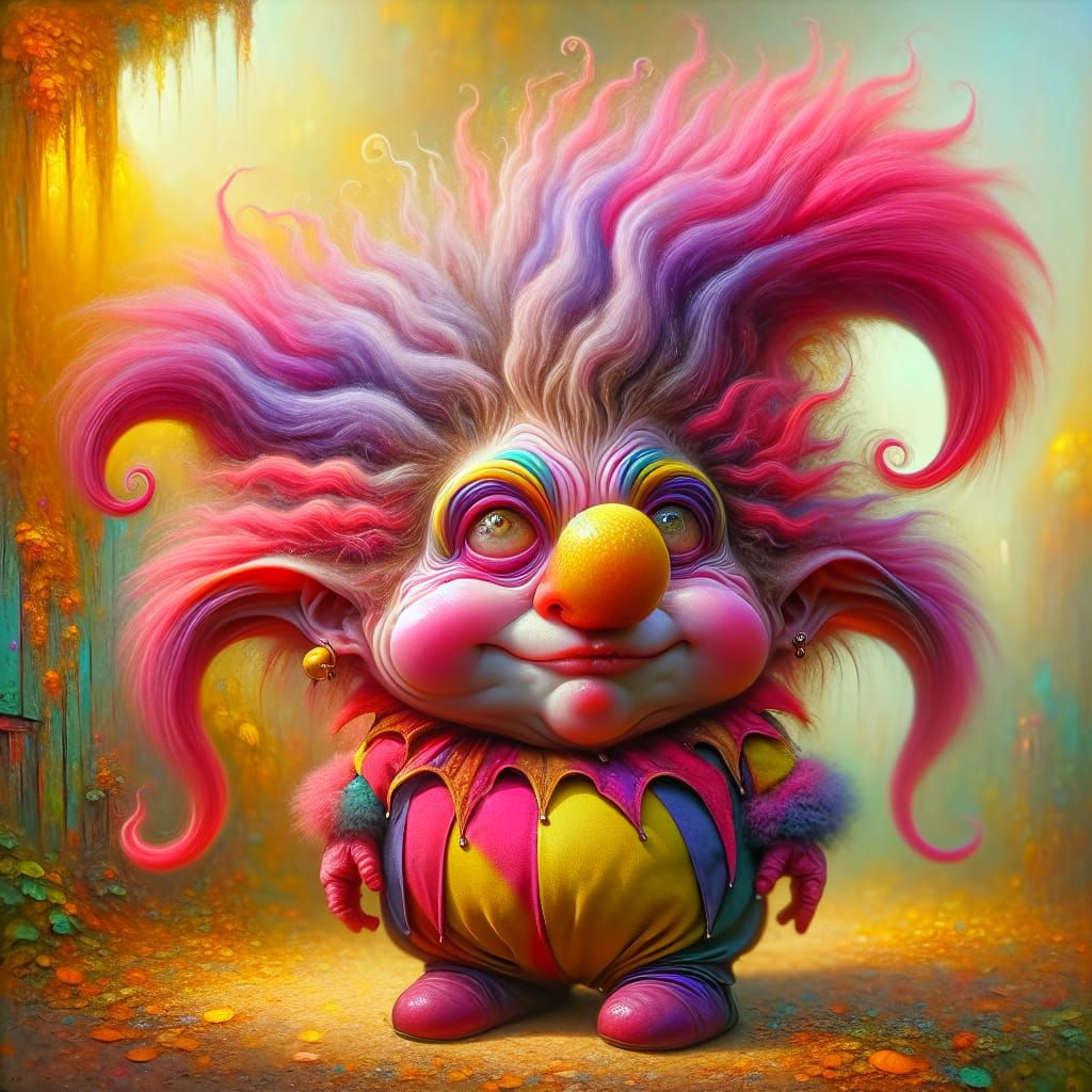 Jovial Alien Jester in Vibrant Plumage