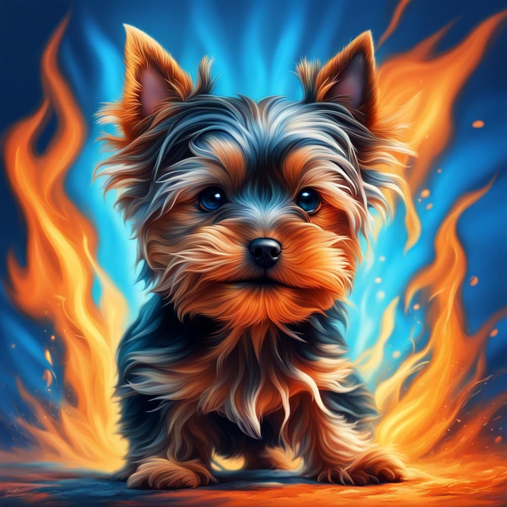 Yorkshire Terrier Ignited in Vibrant Colors