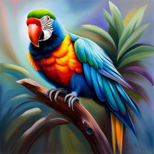 Vibrant Fantasy Parrot in a Quaint Oil Painting