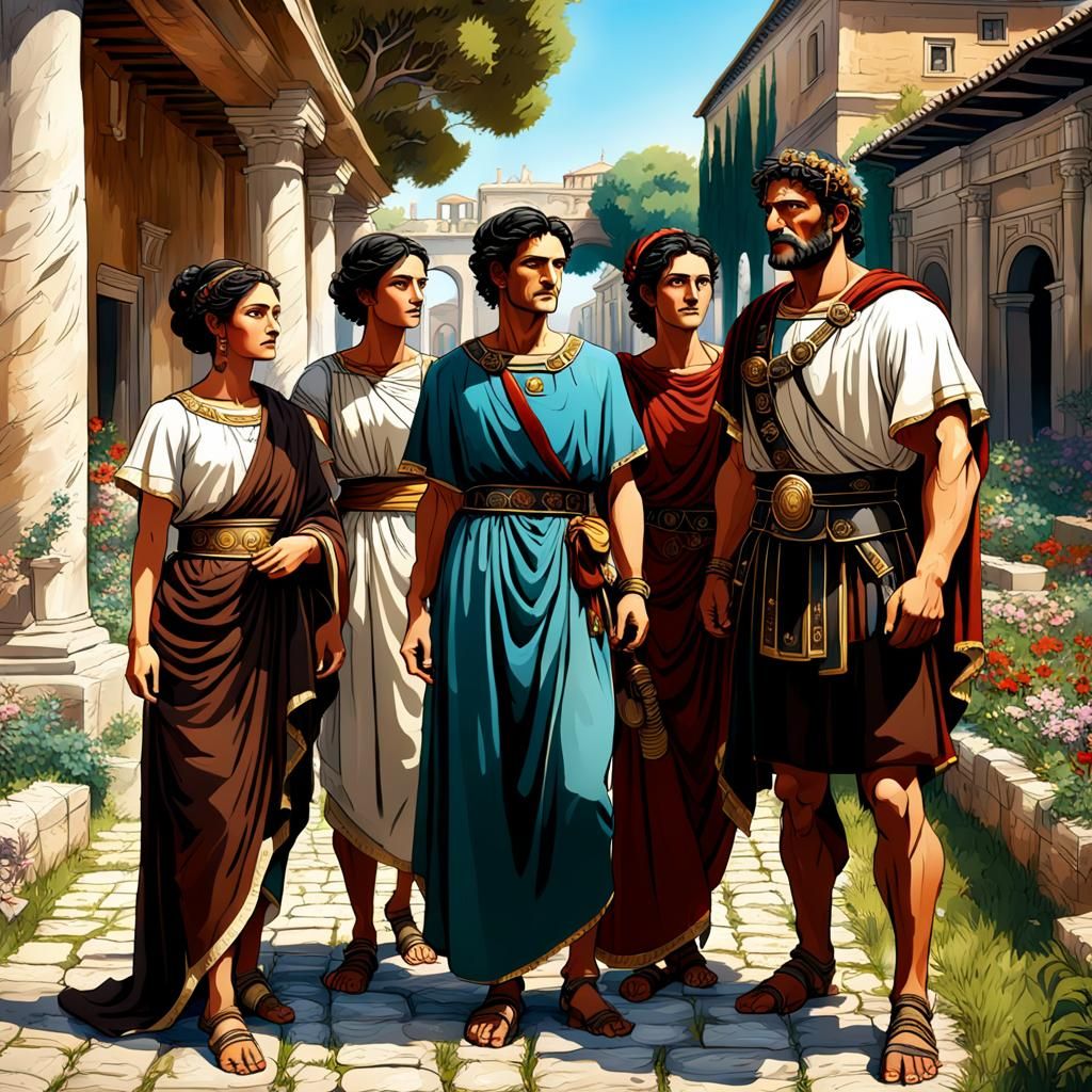 Ancient Roman Family in Vibrant Colors and Anime Style