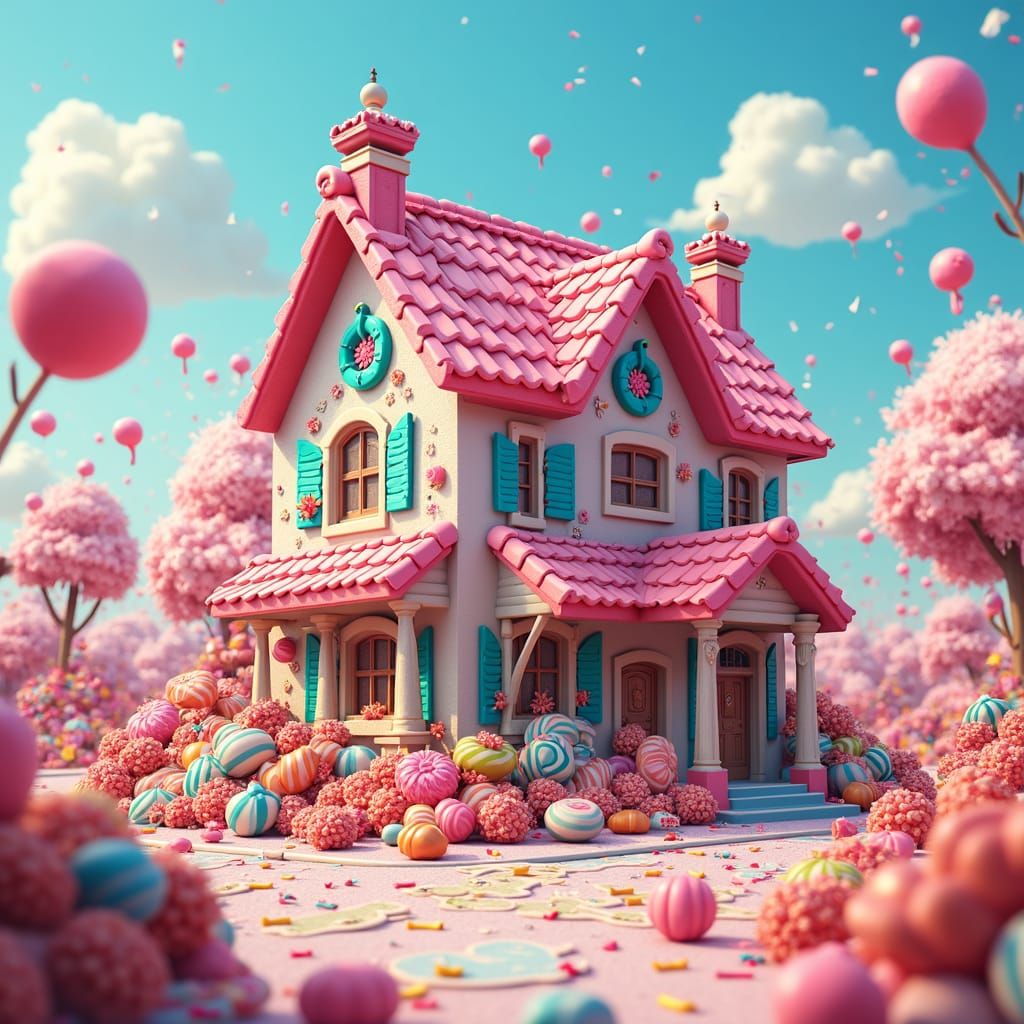 Colorful Candy House in Whimsical Candyland Style