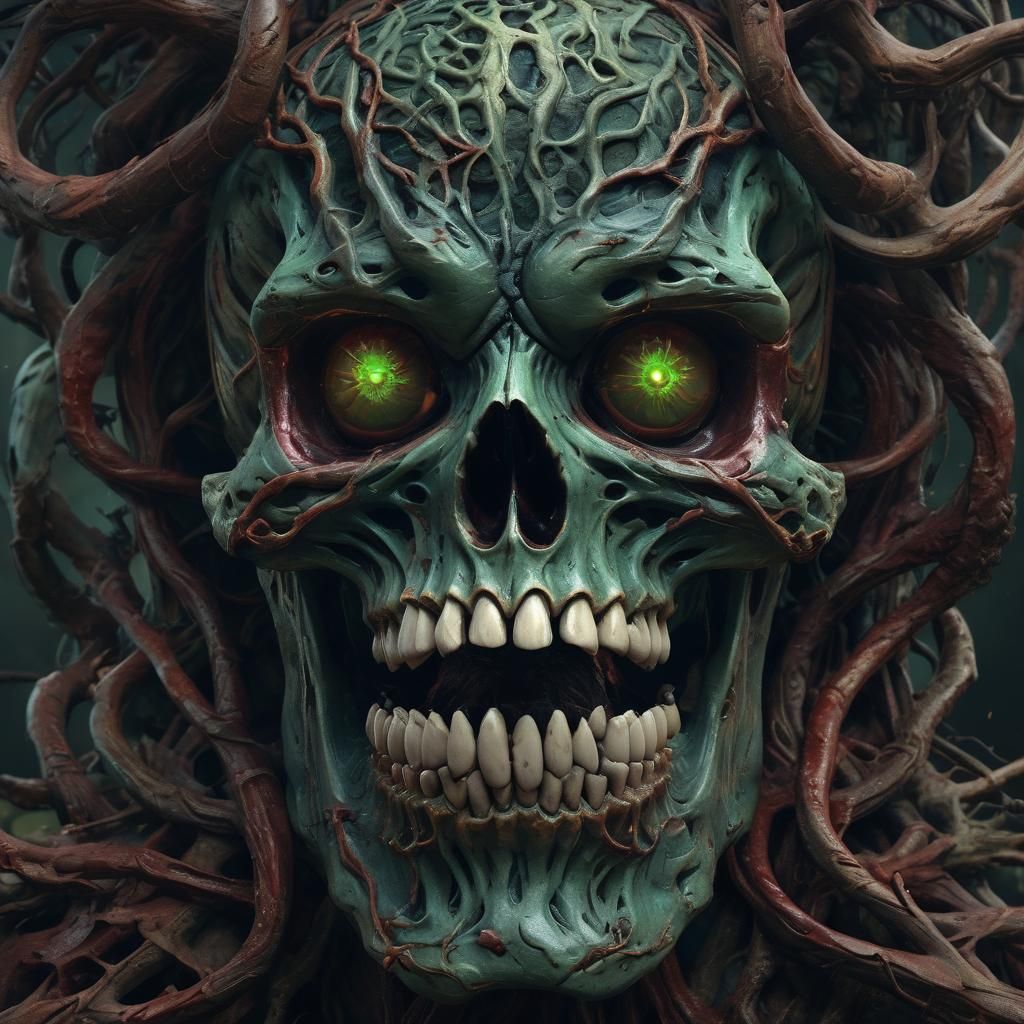 Menacing Dark Fantasy Skull with Ethereal Aura