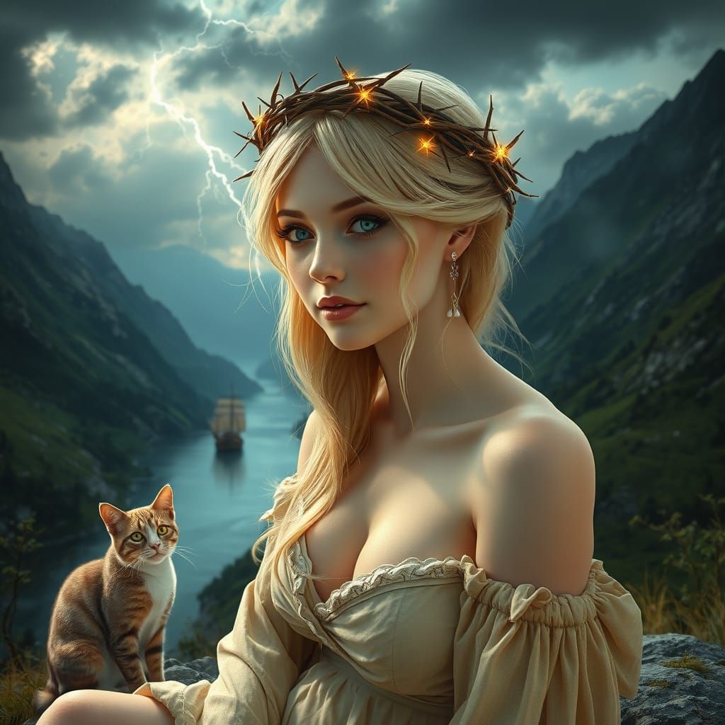 Ethereal Celestial Siren in Mountain Landscape