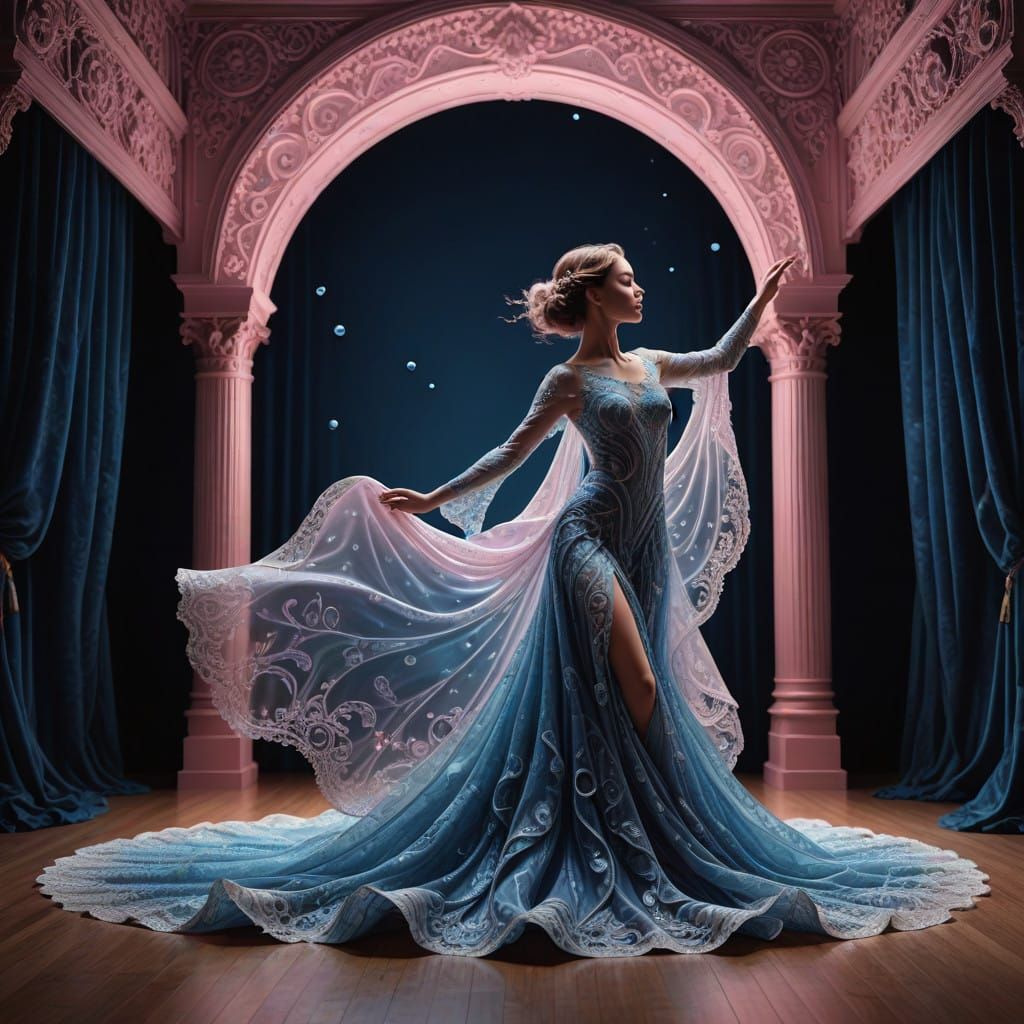 Surreal Pink Theater with Iridescent Dancer