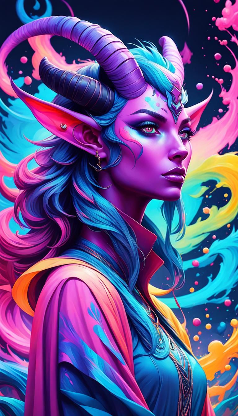 Whimsical Pastel Tiefling in Vibrant Colors