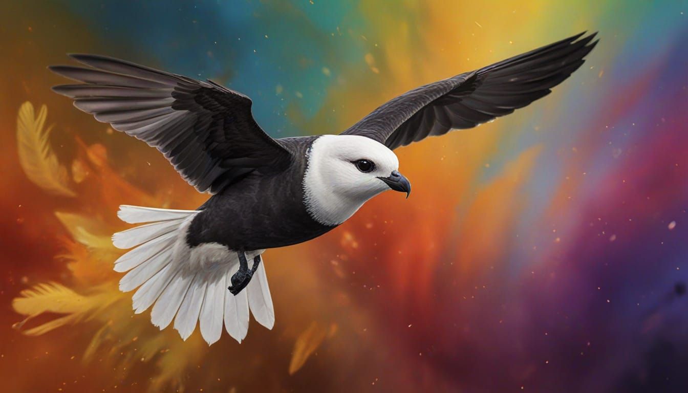 White-Necked Petrel in Flight: Hyperrealistic Splash Art