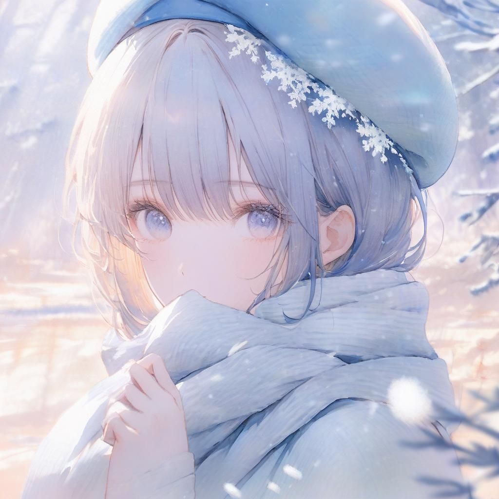 Dreamy Anime Snow Maiden in Winter Wonderland