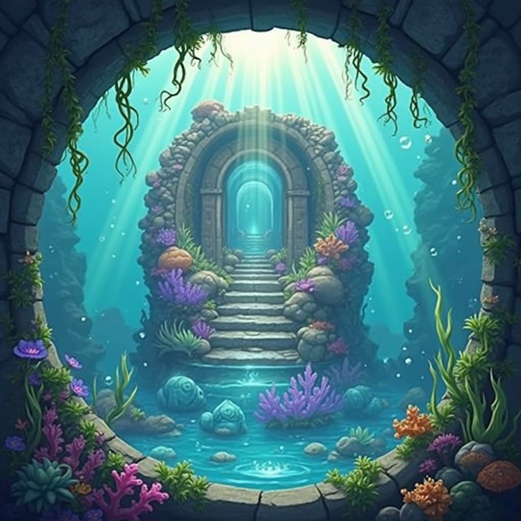Underwater Atlantis Ruins with Sun Rays