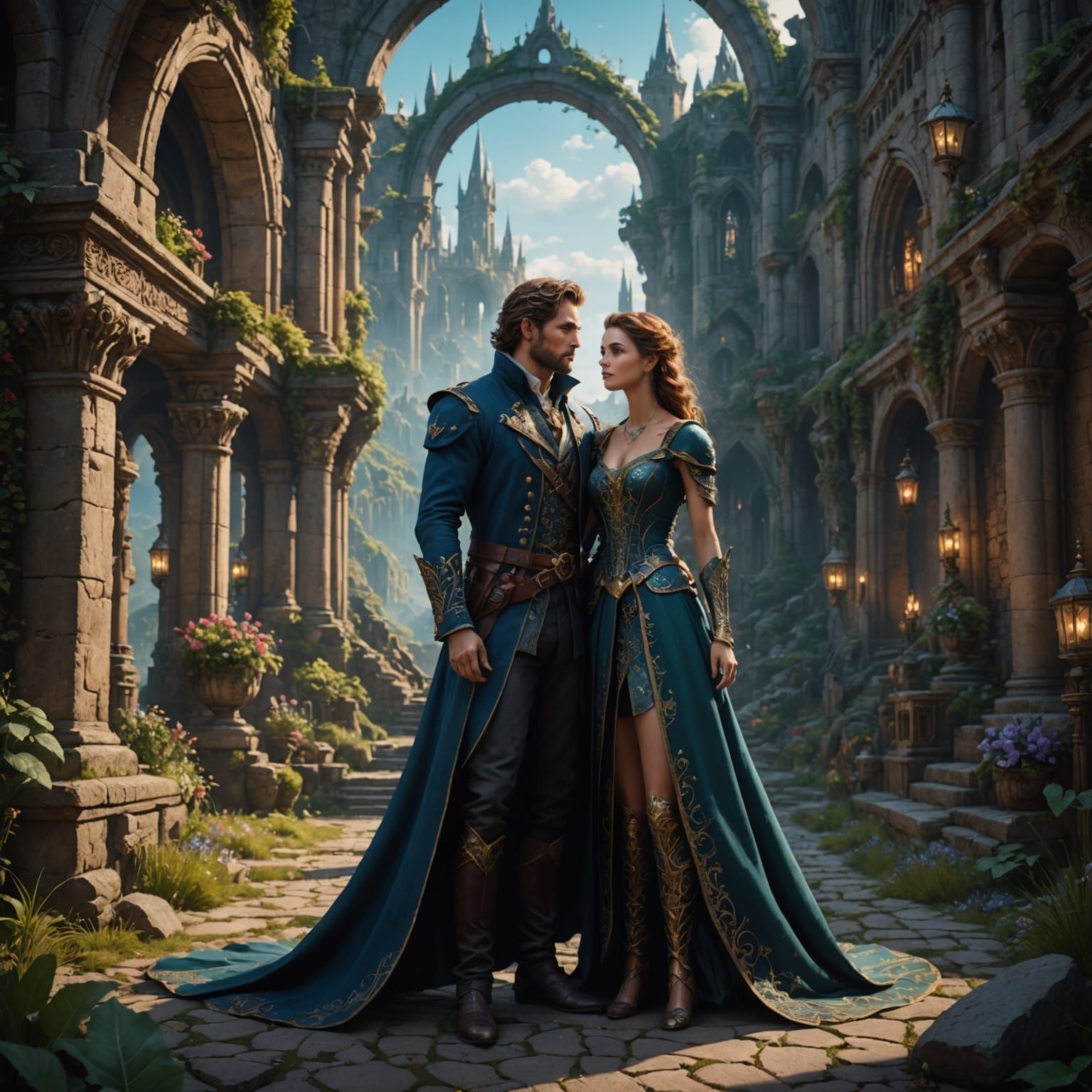 Surreal Fantasy Couple in Vibrant Colors