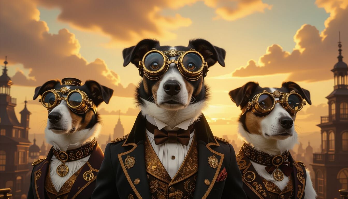 Steampunk Dogs in Victorian Attire