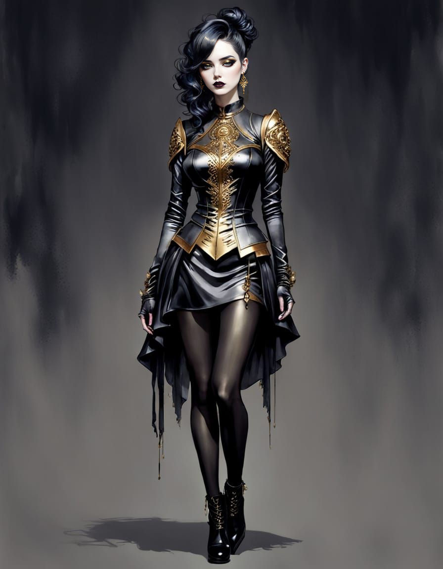 Goth Goddess in Golden Ink Wash