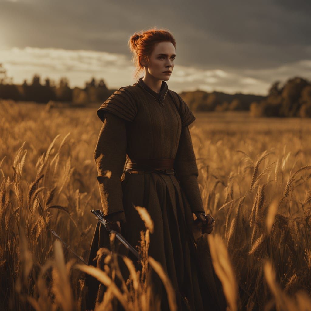 Armored Cleric in Autumn Field, Cinematic Film Still