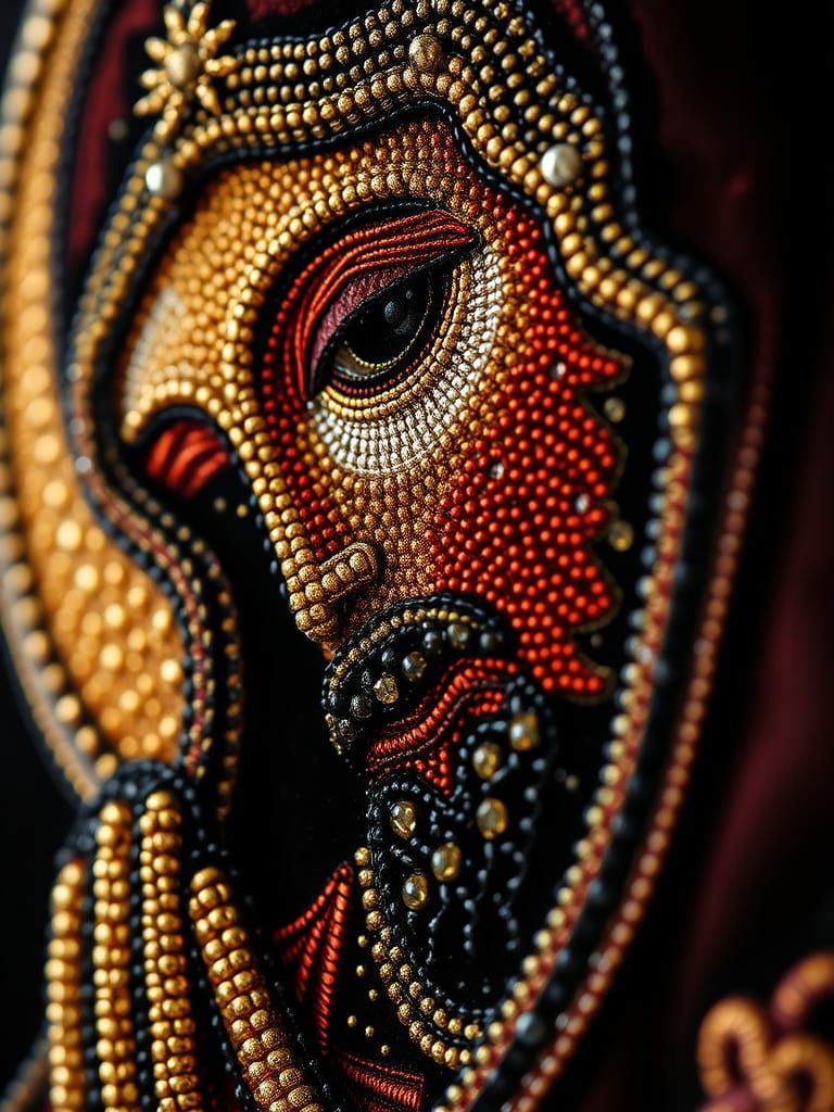 Byzantine Medieval Icon in Stitched Glass Beadwork