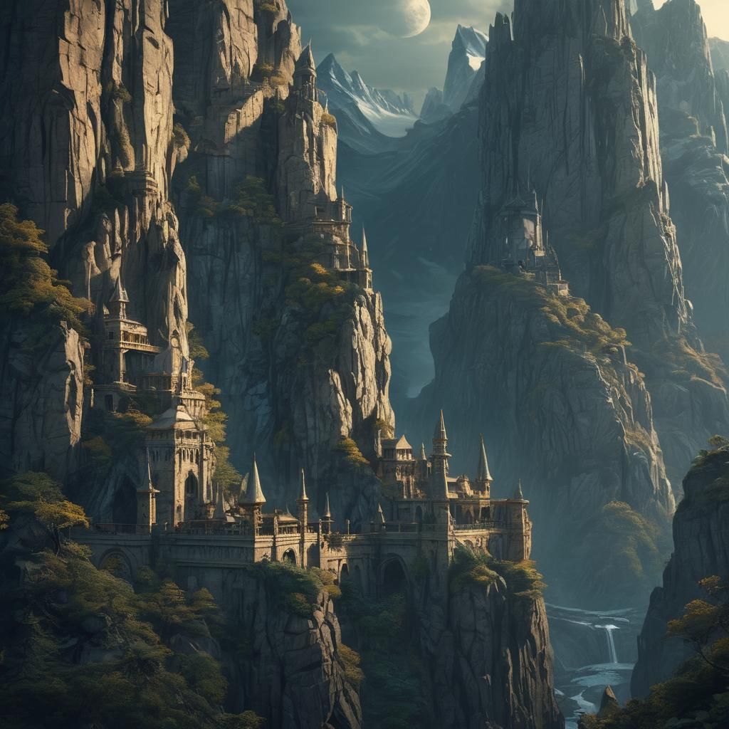 Gothic Fantasy Fortress in a Moonlit Canyon