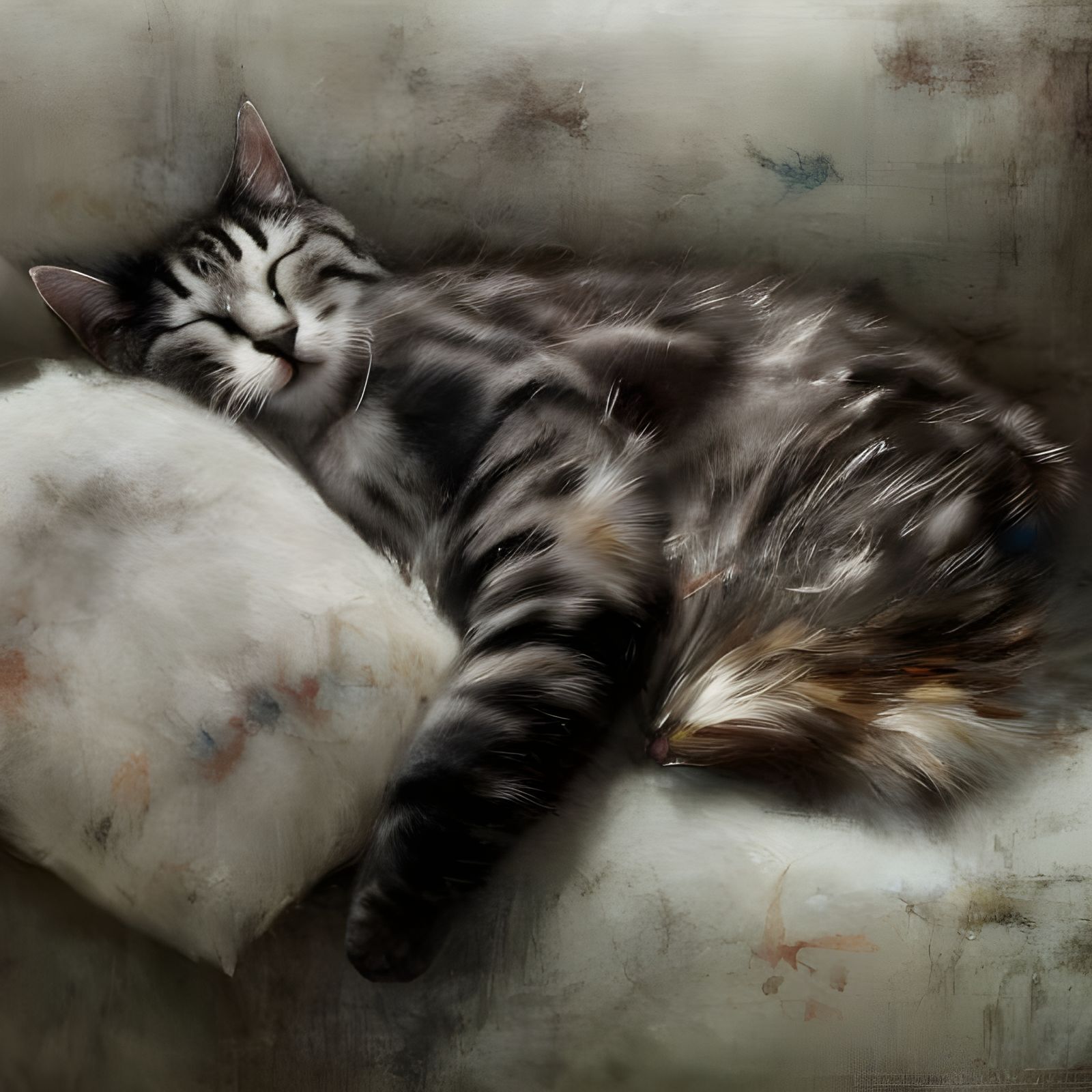 Drowsy Feline Guarding Treasure